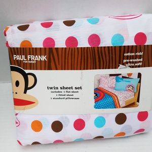 New Paul Frank Monkey Bedding Twin Sheet Set Rainbow Circles Dots Big Polka Dots